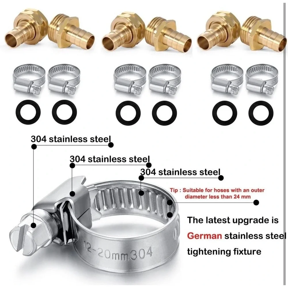 Twinkle Star Solid Brass Garden Hose Repair Connector with Clamps, Male and Fema